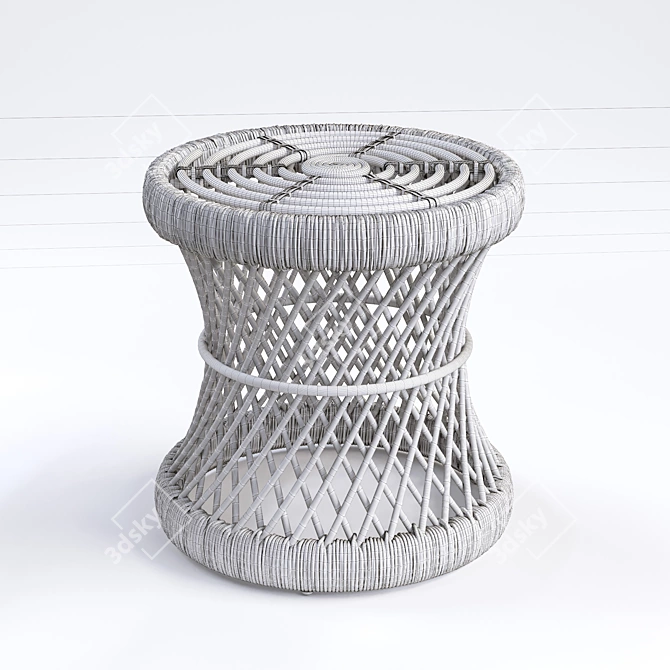 Vintage Rattan Sideboard Stool 3D model image 4