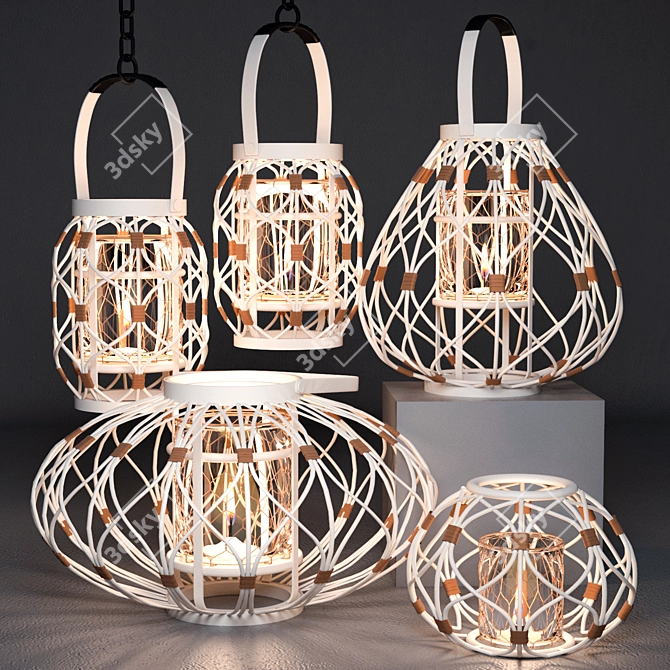 Rattan Luminary Set: Exquisite Lighting Solution 3D model image 1