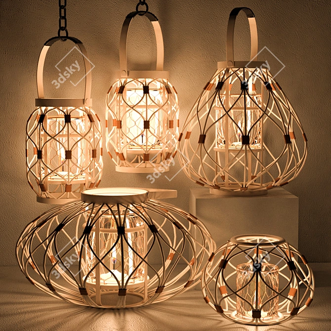 Rattan Luminary Set: Exquisite Lighting Solution 3D model image 2