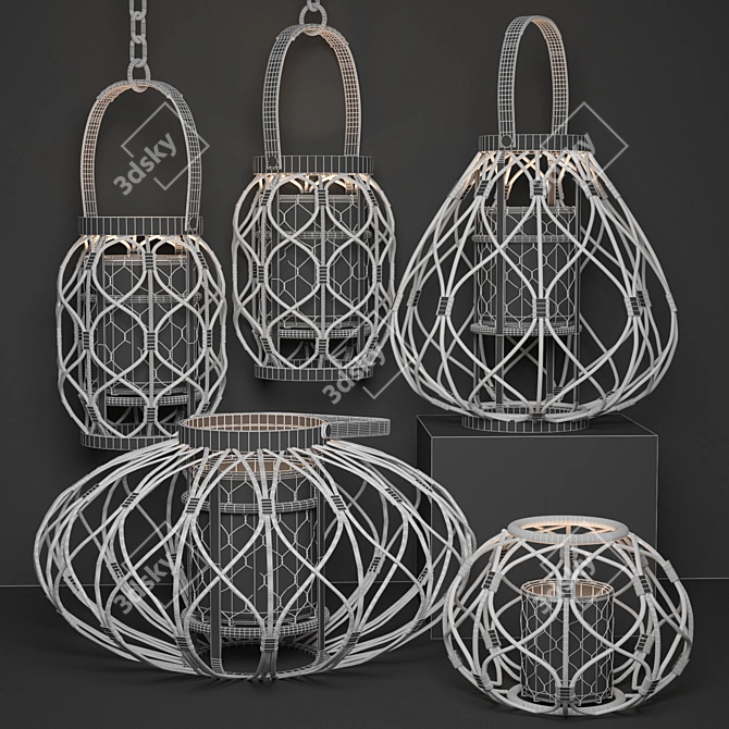 Rattan Luminary Set: Exquisite Lighting Solution 3D model image 3