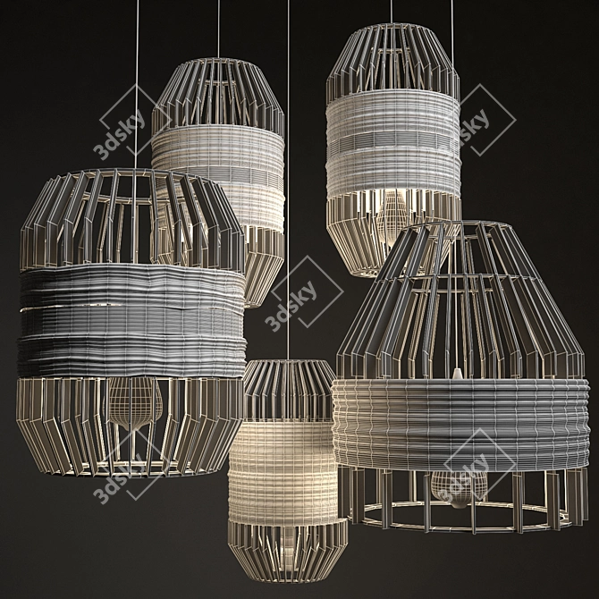 Title: Rattan Lighting Set: Natural Elegance 3D model image 2