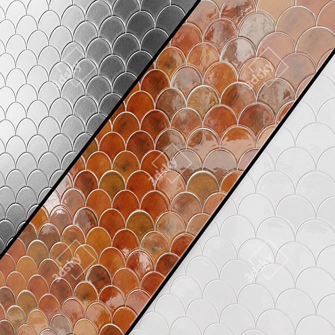 Medium Moroccan Fish Scales - Sea Mist Variety 3D model image 5