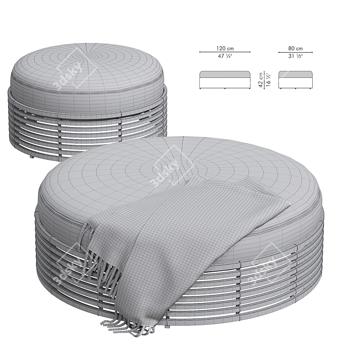 Lolah Rattan Indoor Ottoman 3D model image 4