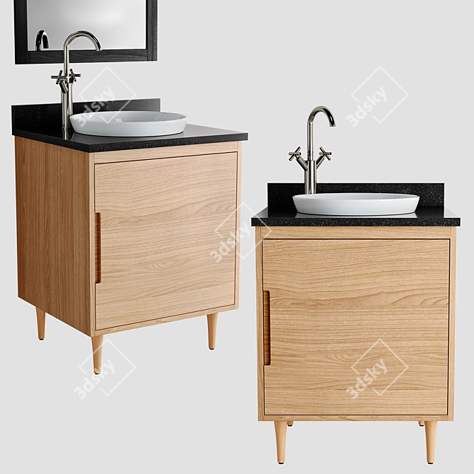 Modern 24" Teak Vanity Set 3D model image 1