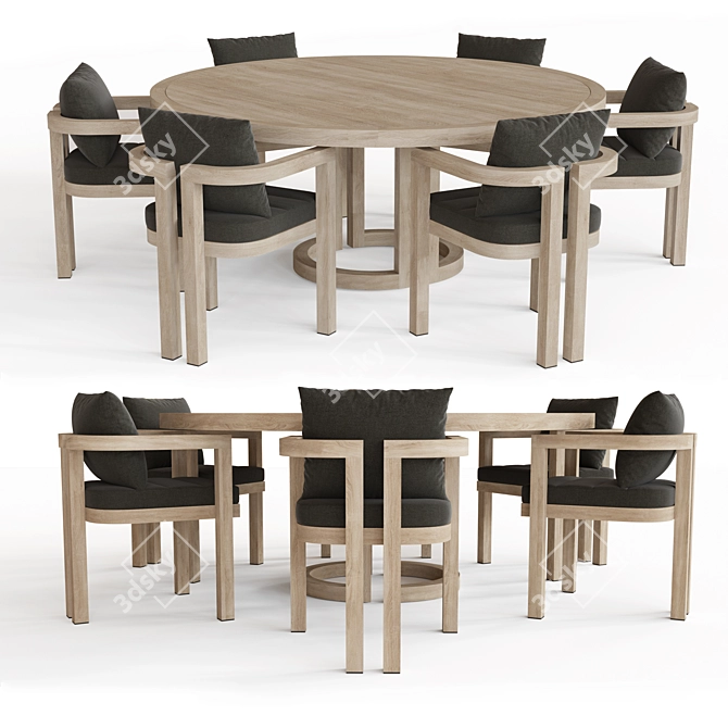 Teak Round Dining Table - 72" Portofino 3D model image 1
