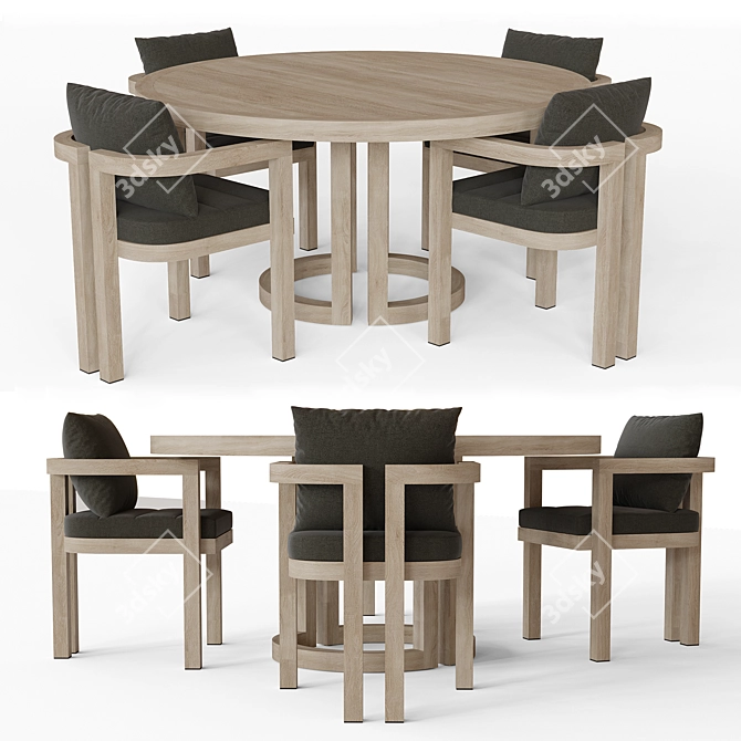 Teak Round Dining Table: Portofino Elegance 3D model image 1