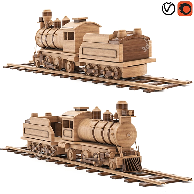 Classic Wooden Train Set 3D model image 4