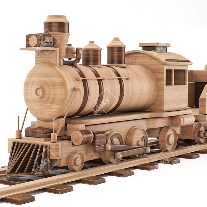 Classic Wooden Train Set 3D model image 5