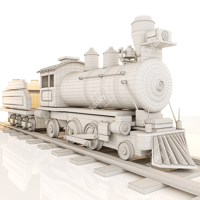 Classic Wooden Train Set 3D model image 7