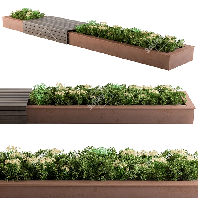 Cityscape Oasis: Outdoor Bench Garden 3D model image 1