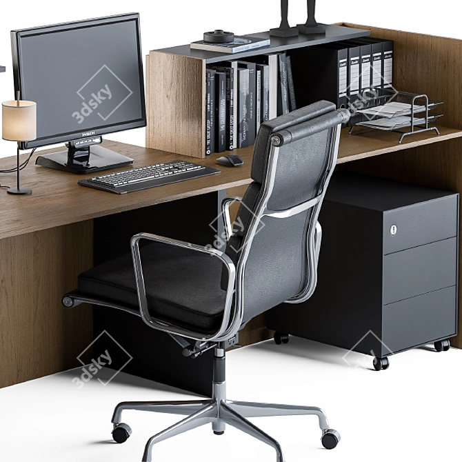 Modern Black Wood Office Desk 3D model image 2