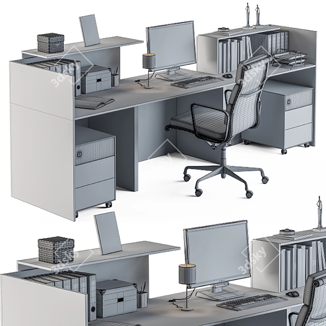 Modern Black Wood Office Desk 3D model image 4