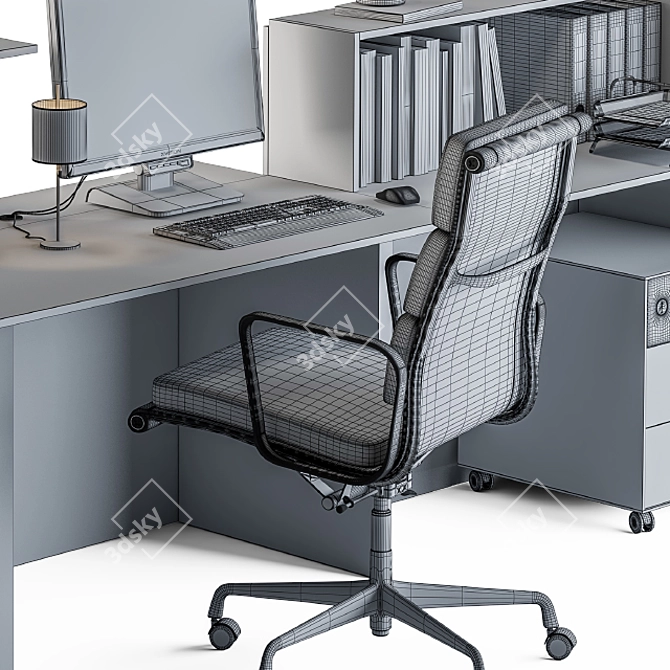 Modern Black Wood Office Desk 3D model image 5