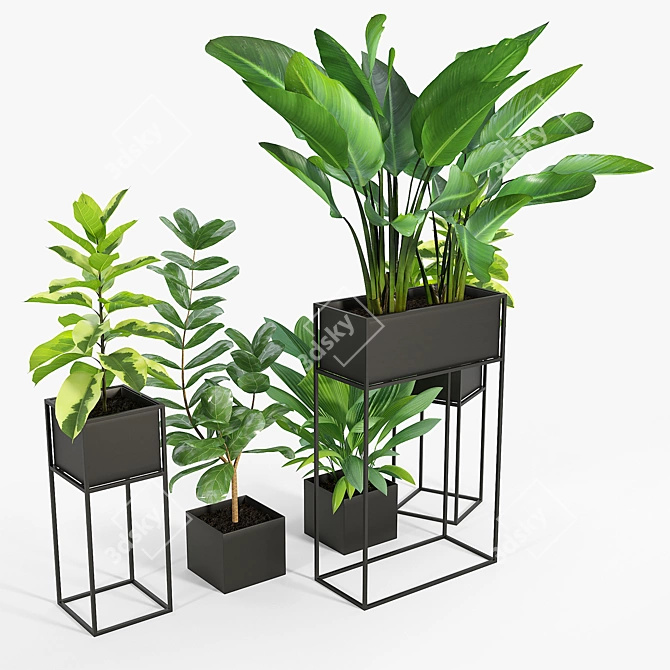 Modern Trio Black Planters: Enhance Your Space 3D model image 3