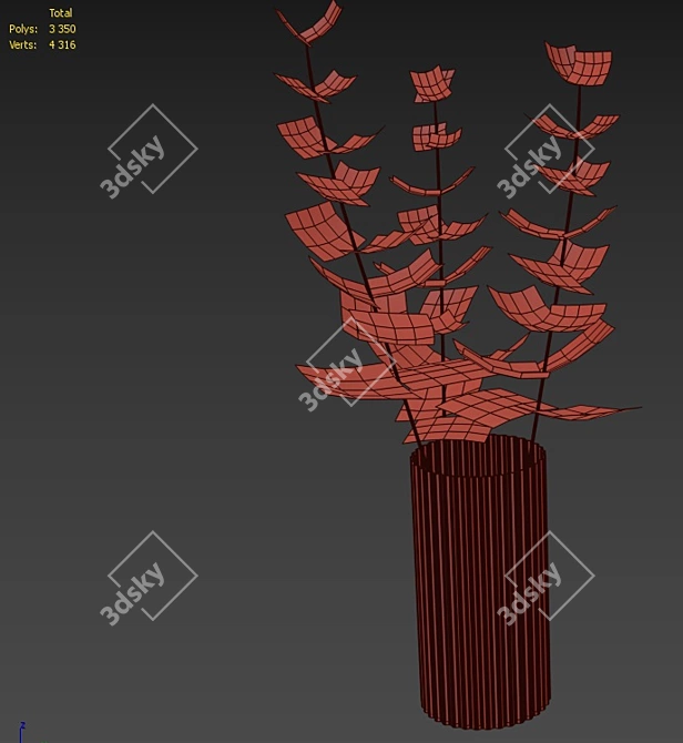 Golden Metal Vase with Eucalyptus Branches 3D model image 2