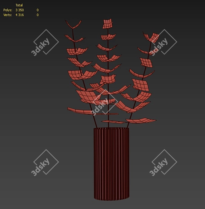 Golden Metal Vase with Eucalyptus Branches 3D model image 3