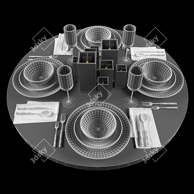 Geometry Spline Tableware Set 3D model image 3