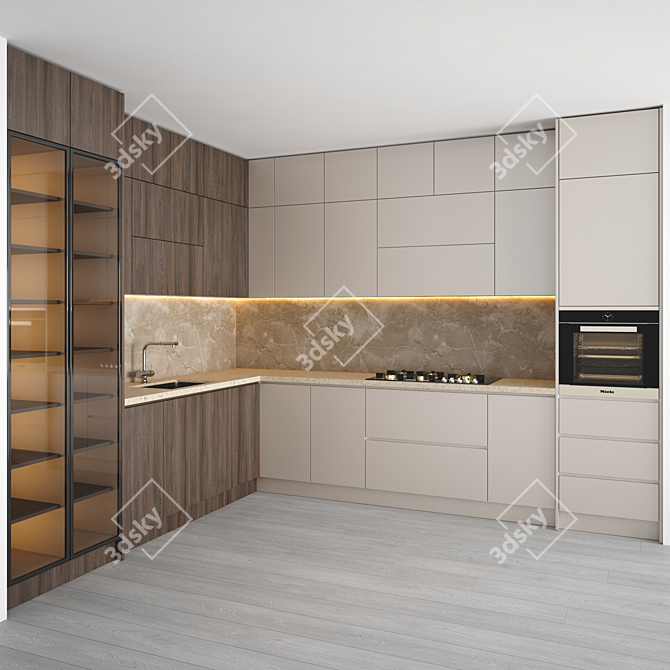 Modern Kitchen Set | Gas Hob, Sink, Oven, Hood 3D model image 3