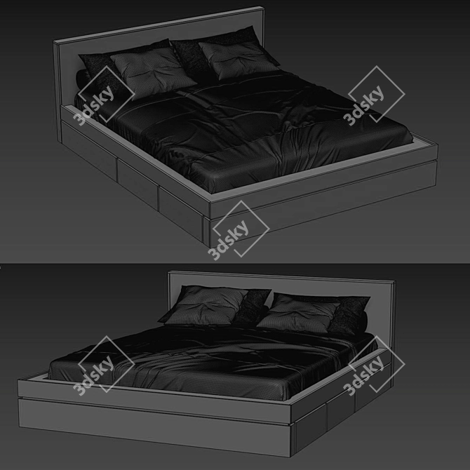 3D Bed Design with V-Ray | 3D Modeling | 187cm x 223cm | High Detail 3D model image 4