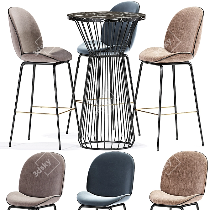 Sleek Beetle Bar Stool Set 3D model image 1