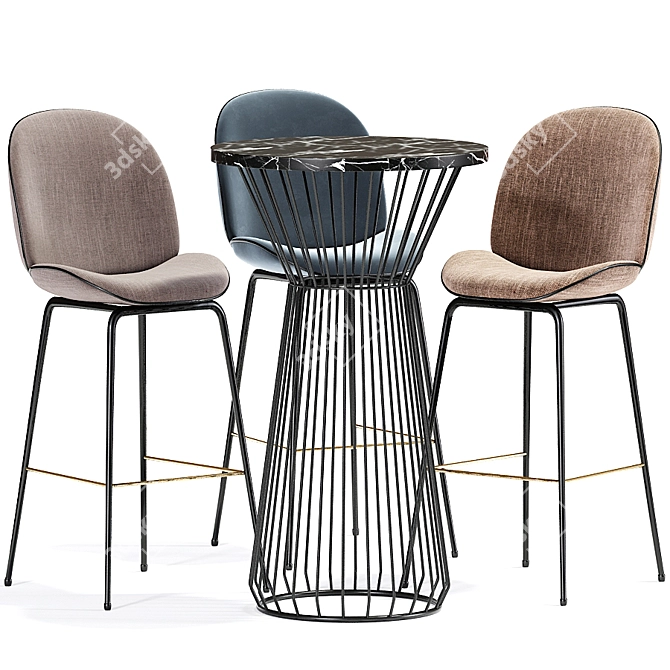 Sleek Beetle Bar Stool Set 3D model image 2