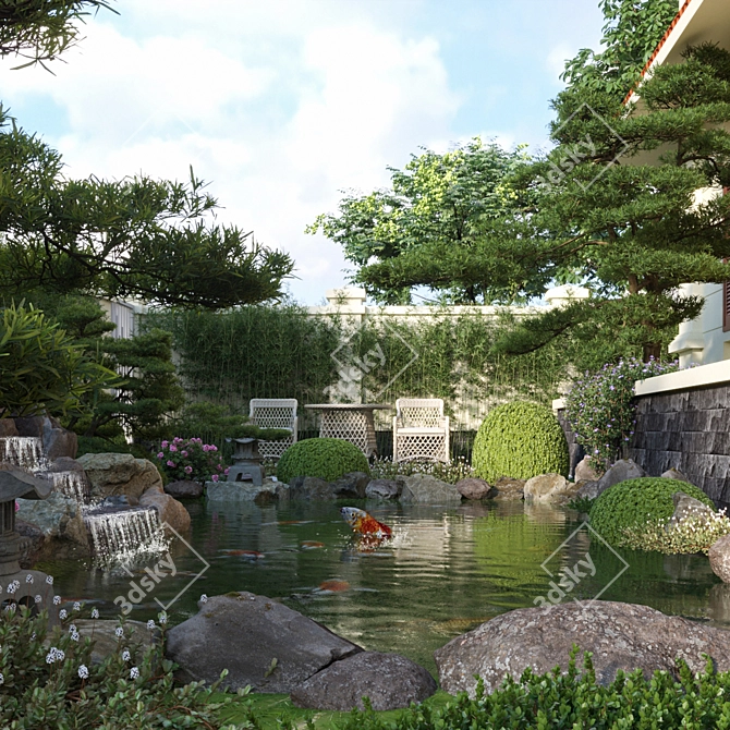  Koi Fish Waterfall Garden 3D model image 2