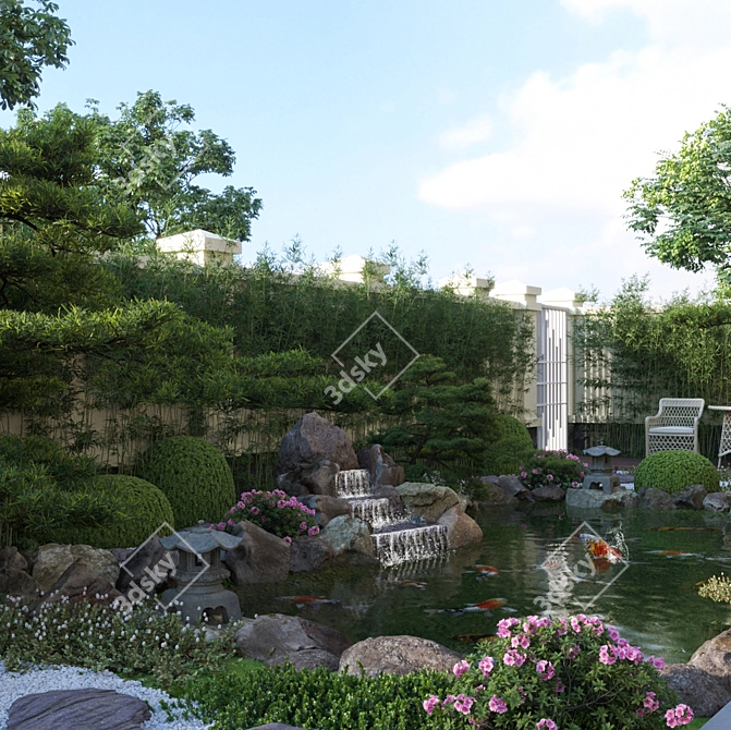  Koi Fish Waterfall Garden 3D model image 3