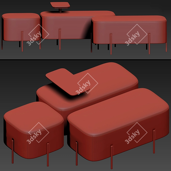 Contemporary Alba Fabric Ottoman 3D model image 3