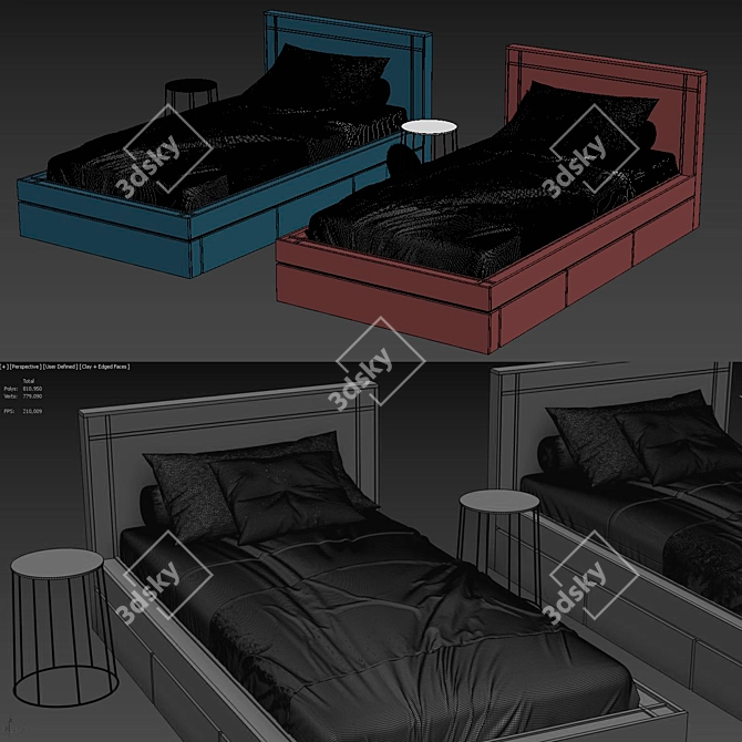 Modern Single Bed Design 3D model image 5