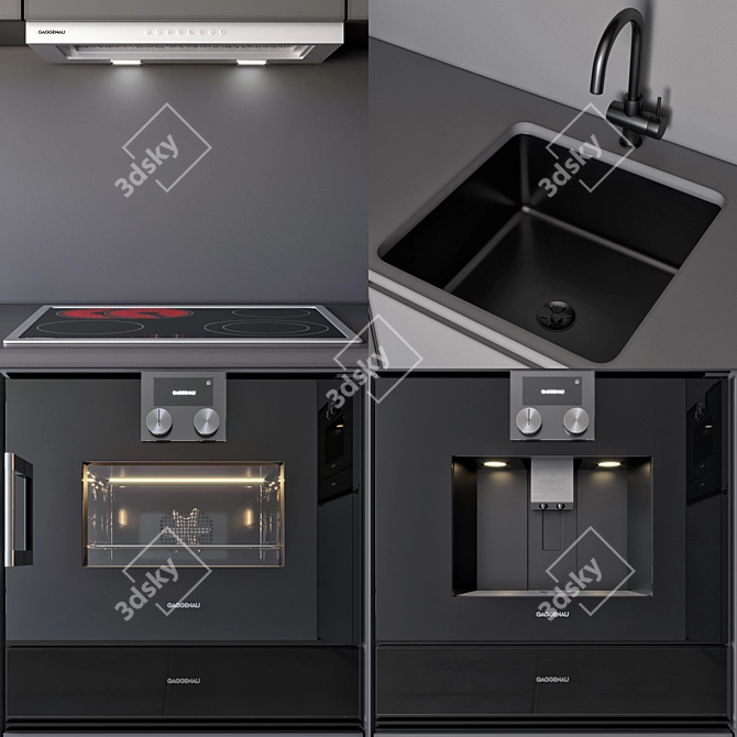 Compact Modern Kitchen: Coffee Maker, Oven, Hood, Gas & Sink 3D model image 3