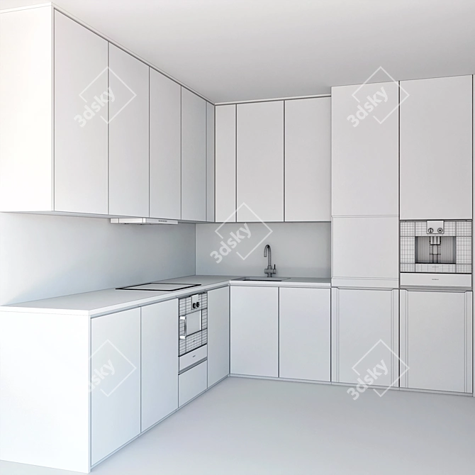 Compact Modern Kitchen: Coffee Maker, Oven, Hood, Gas & Sink 3D model image 4