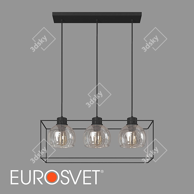Sion Pendant - Stylish Black Metal with Grey Glass Shade 3D model image 1