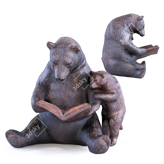 Reading Bears Sculpture: Handcrafted Resin Art 3D model image 1