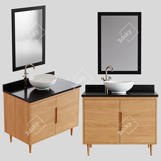 Natural Teak Vessel Sink Vanity - 36 3D model image 1