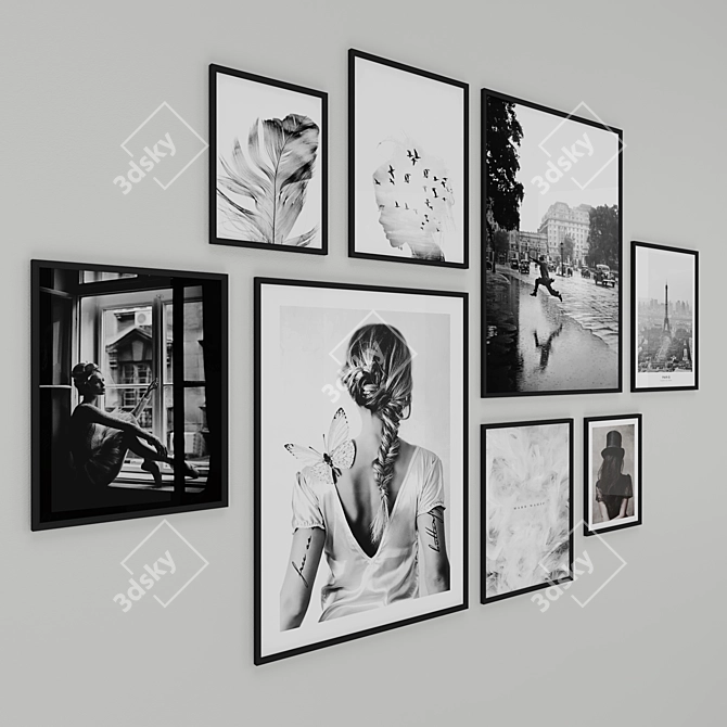 Modern Black & White Photo Frames Set 3D model image 2