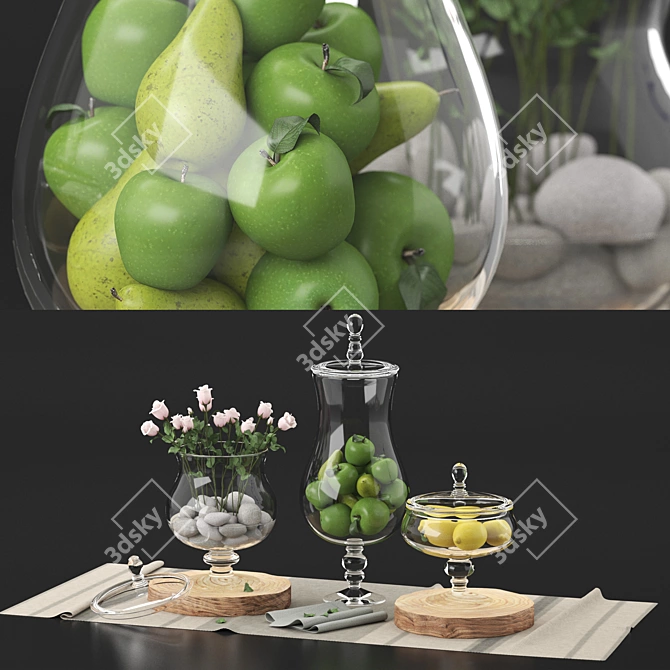 Fruitful Elegance: Decorative Set with Fruits & Roses 3D model image 2