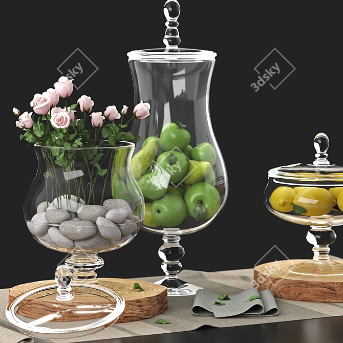 Fruitful Elegance: Decorative Set with Fruits & Roses 3D model image 3