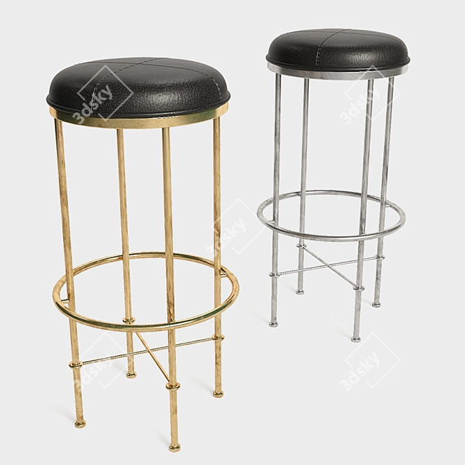 Elegant Brass & Leather Stool 3D model image 1