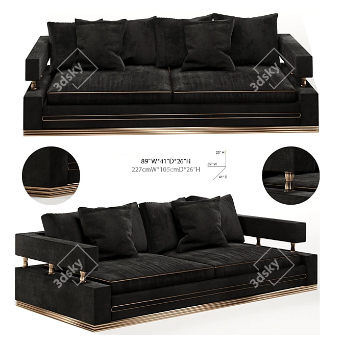 Luxury Velvet Gold Stand Modern Sofa 3D model image 1