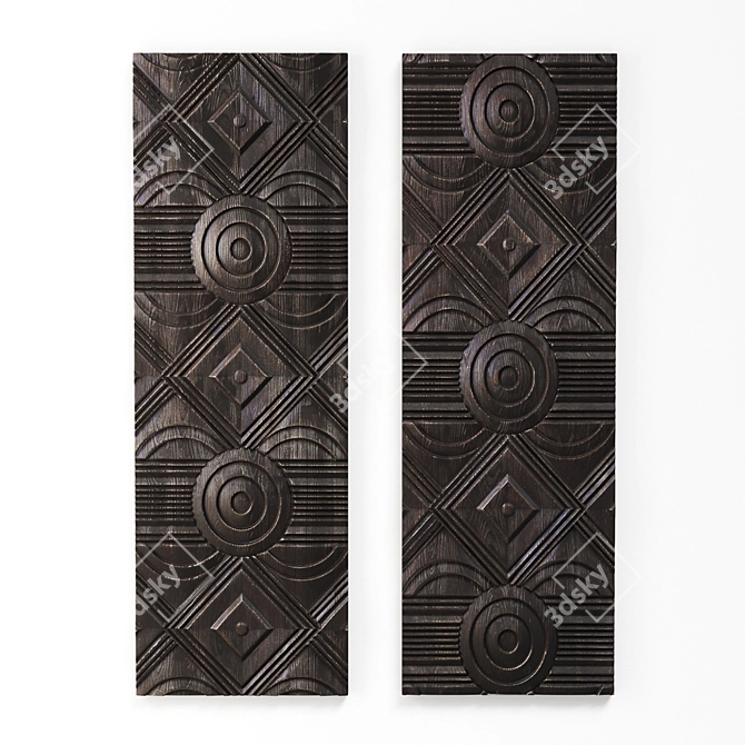 Elegant Carved Wood Wall Panels 3D model image 1