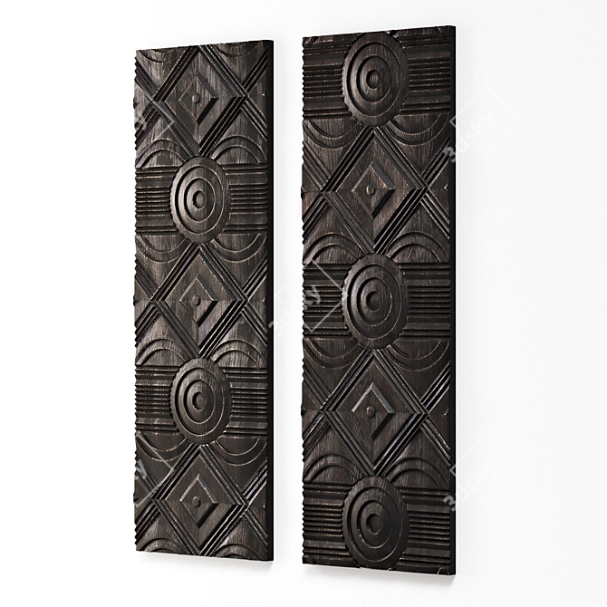 Elegant Carved Wood Wall Panels 3D model image 2