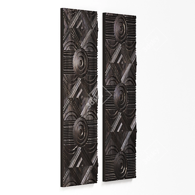 Elegant Carved Wood Wall Panels 3D model image 3