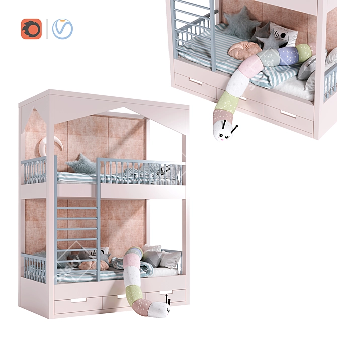 Extra Space Kids Bed: 2-in-1 Design 3D model image 1