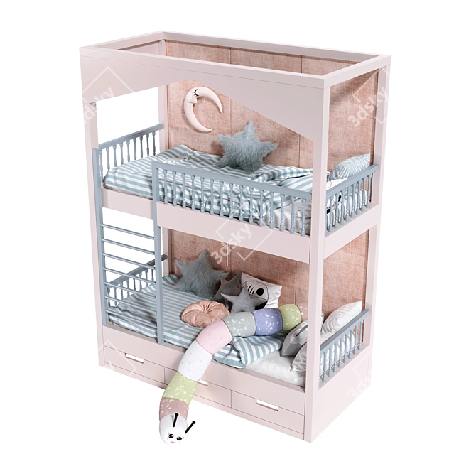 Extra Space Kids Bed: 2-in-1 Design 3D model image 3