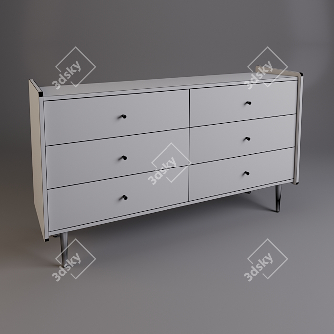 Retro-Inspired Colorful 6-Drawer Walnut Dresser 3D model image 5