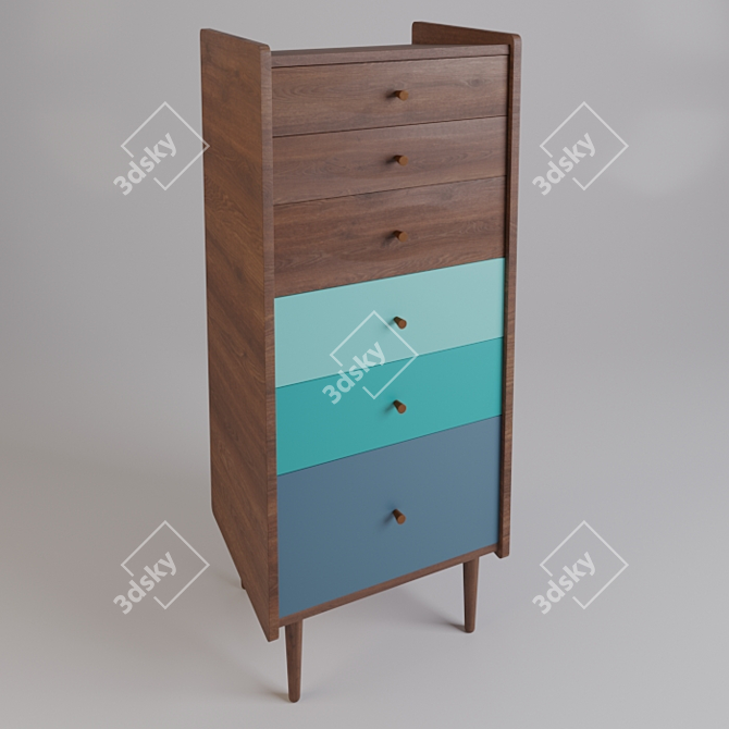 Retro Walnut Chest with Colorful Drawers: RONDA 3D model image 1