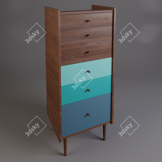 Retro Walnut Chest with Colorful Drawers: RONDA 3D model image 2