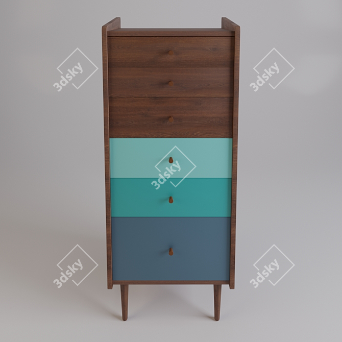 Retro Walnut Chest with Colorful Drawers: RONDA 3D model image 3