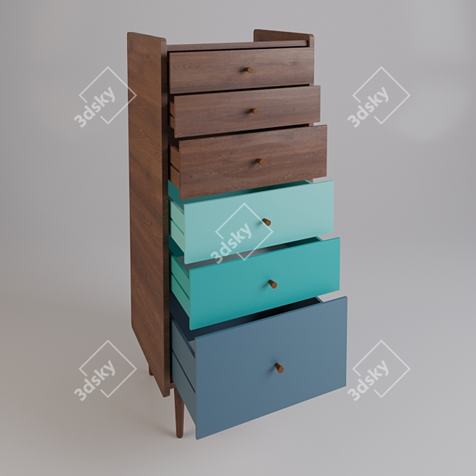 Retro Walnut Chest with Colorful Drawers: RONDA 3D model image 4