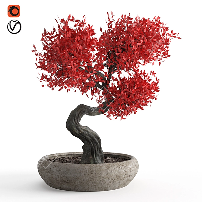 Crimson Beauty: Stunning Red Bonsai 3D model image 1